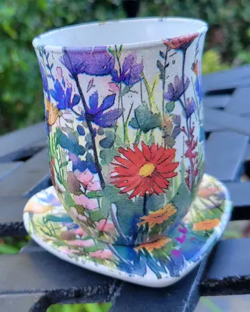 Mug and saucer hand-painted with wildflowers